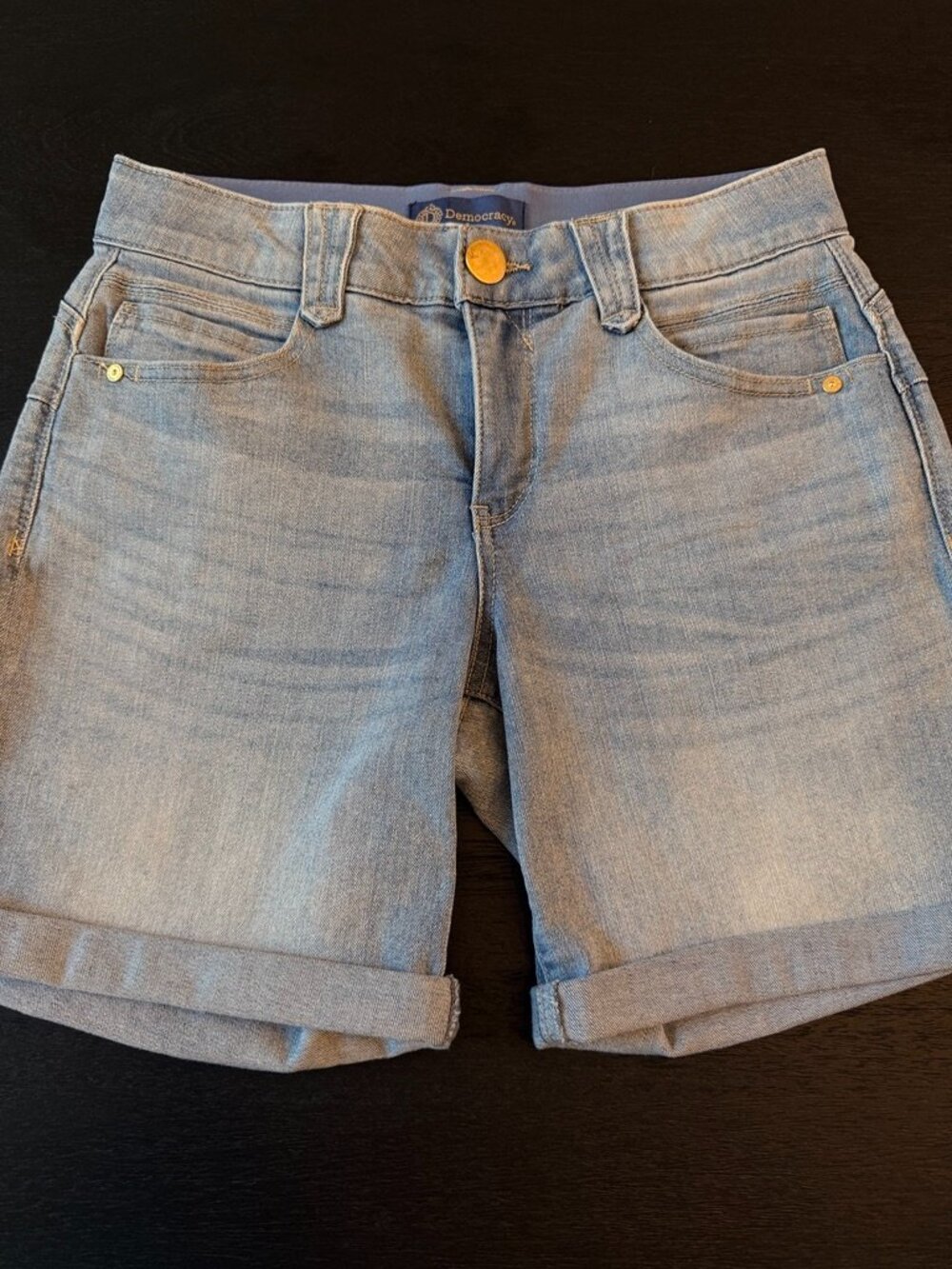 Democracy Absolution Mid Rise Rolled Cuff Denim Jean Shorts Light Wash 6